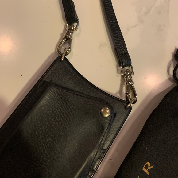 Bandolier crossbody phone case wallet for iPhone XR.  Pebbled black leather. - Picture 5 of 7